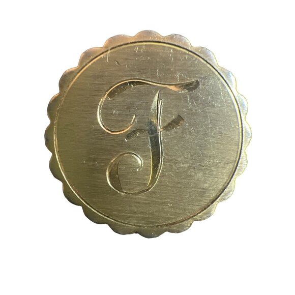 F Monogram Jewelry - F Monogram Vintage Brooch Gold Tone Elegant Scalloped Edges Circle Round 1”